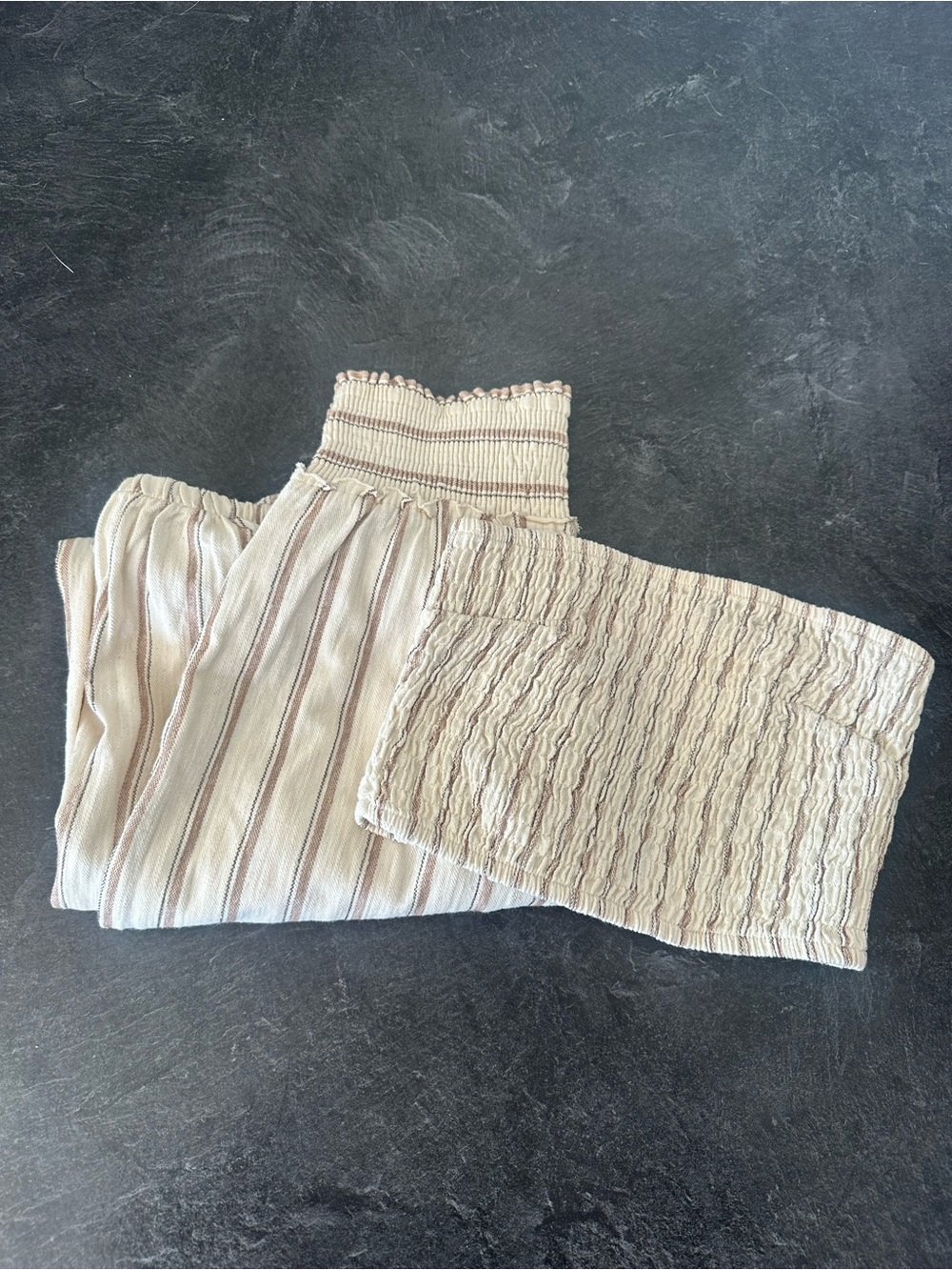Free People Cream Striped Smocked Jumpsuit